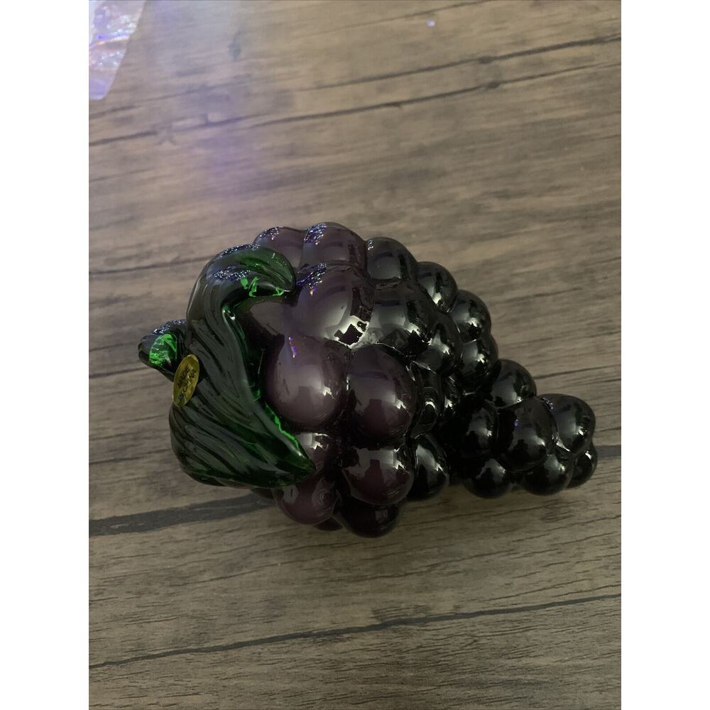 Murano Style Bunch of Purple Grapes Hand Blown Decorative Fruit Art Glass